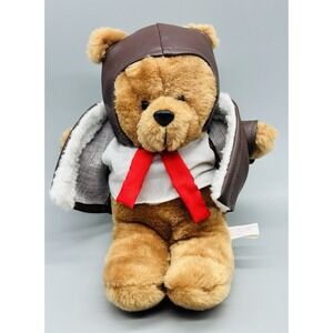 GiftCo Aviator Teddy Bear Faux Leather Helmet Jacket Plush Stuffed Animal 10"